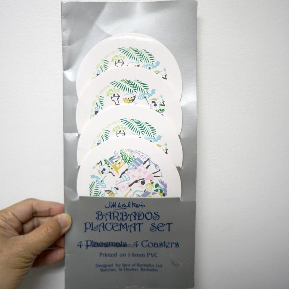 1992 Jill Walker's Barbados PVC coaster . set of 4